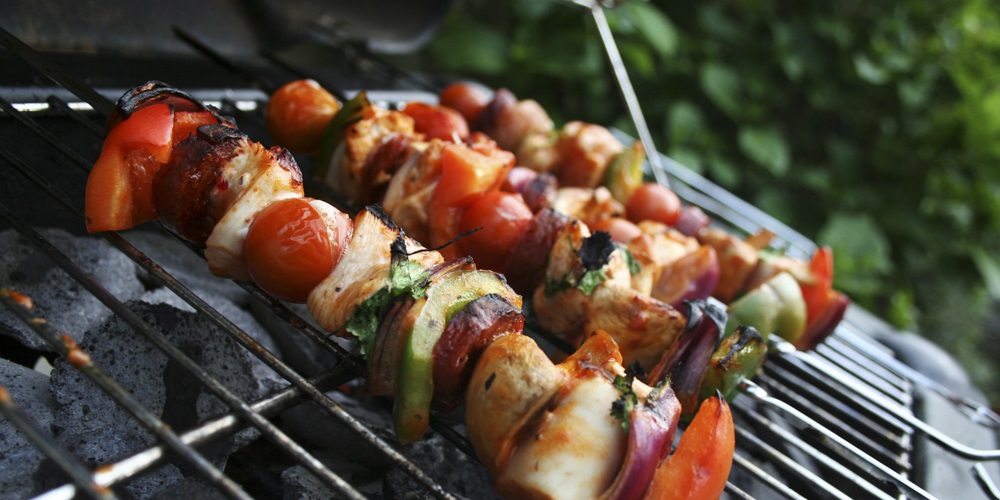 chicken kebabs on barbecue